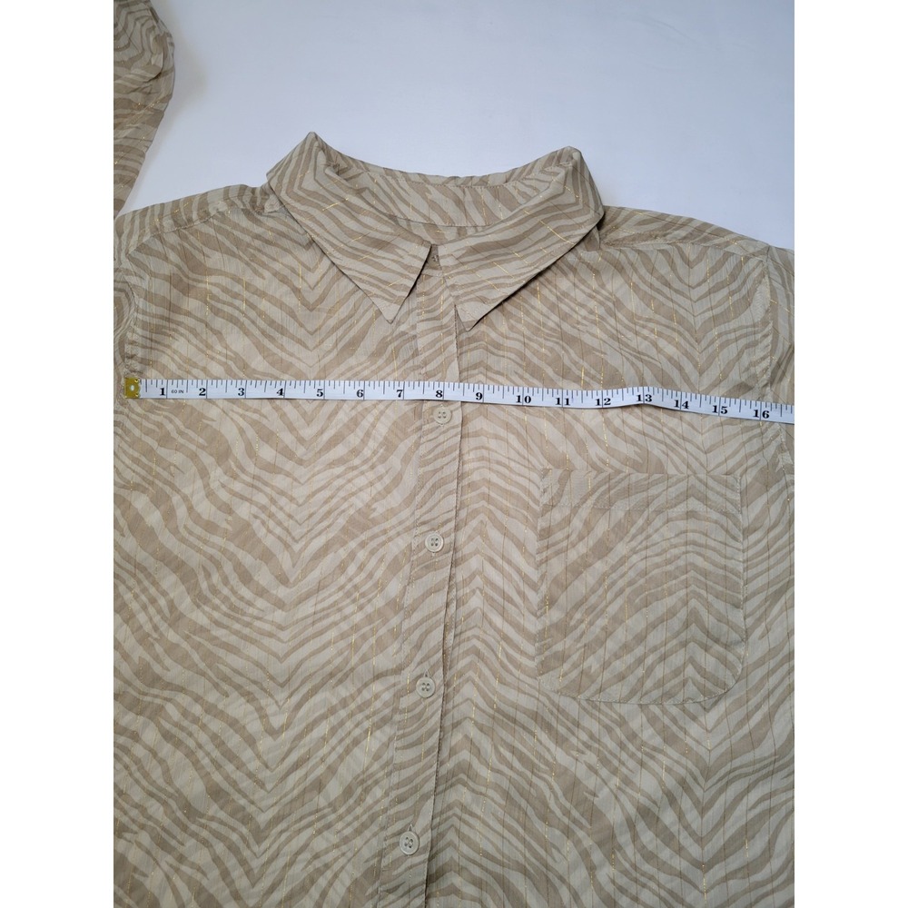 Chico's Women's Blouse Gold Accent Stripes Sheer Lightweight Tan Shirt Sz 3 - Picture 10 of 14